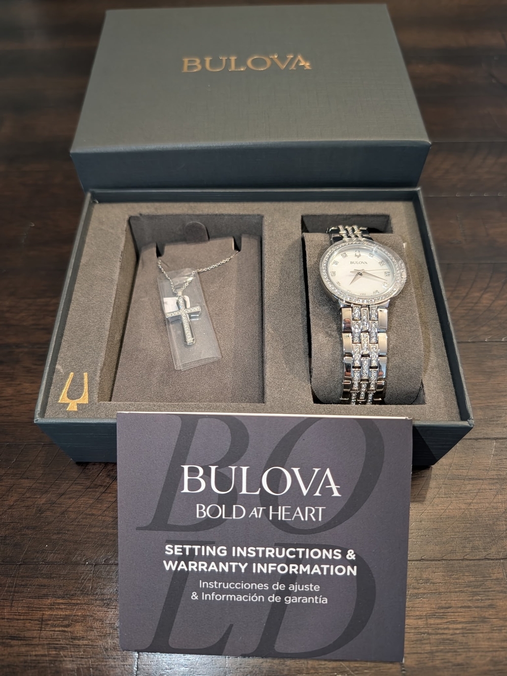 Bulova Silver Women's Crystal-Accent Watch with Cross Pendant